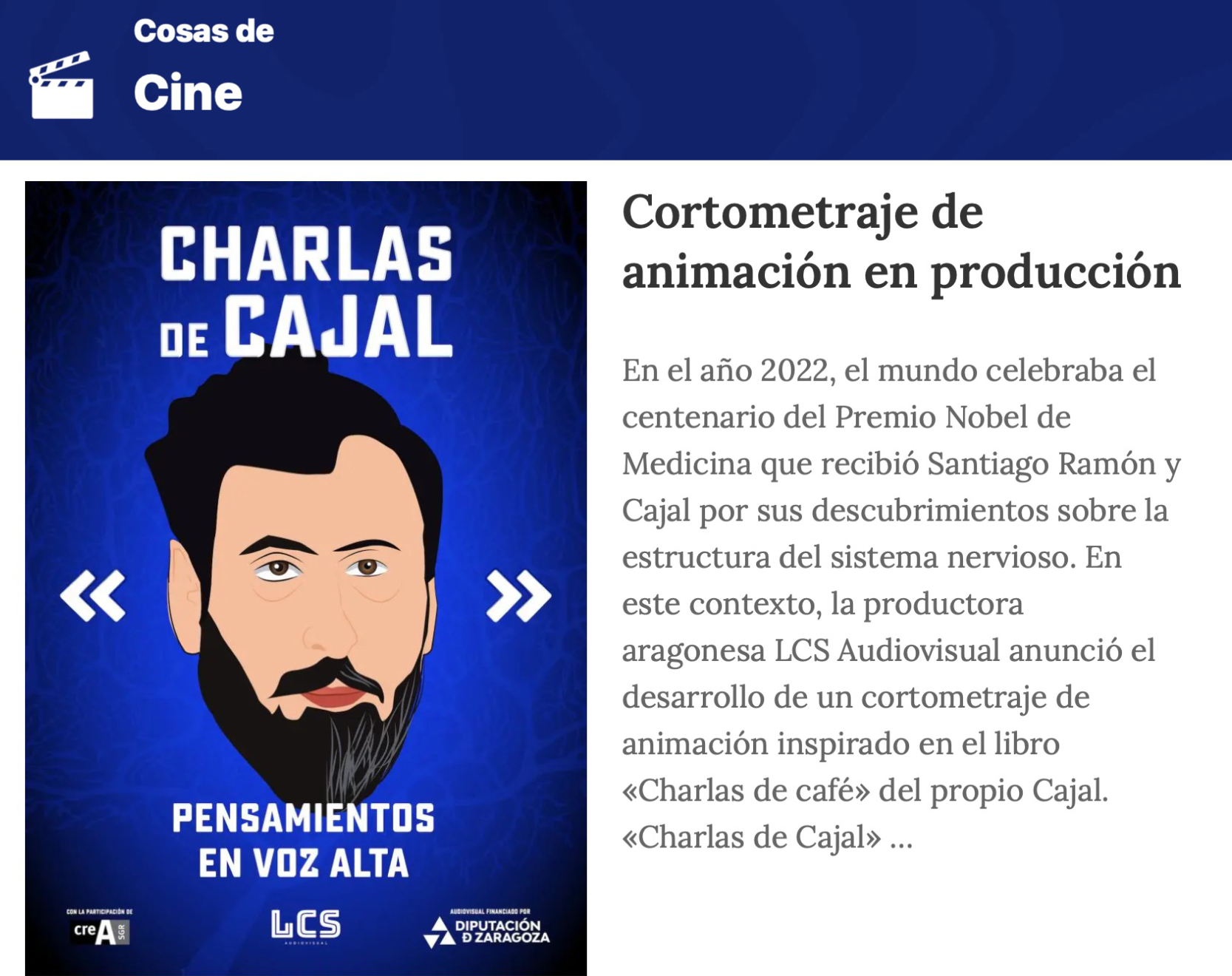 Cosas de cine: Cortometraje de Animación basado en Charlas de Café de Santiago Ramón y Cajal
